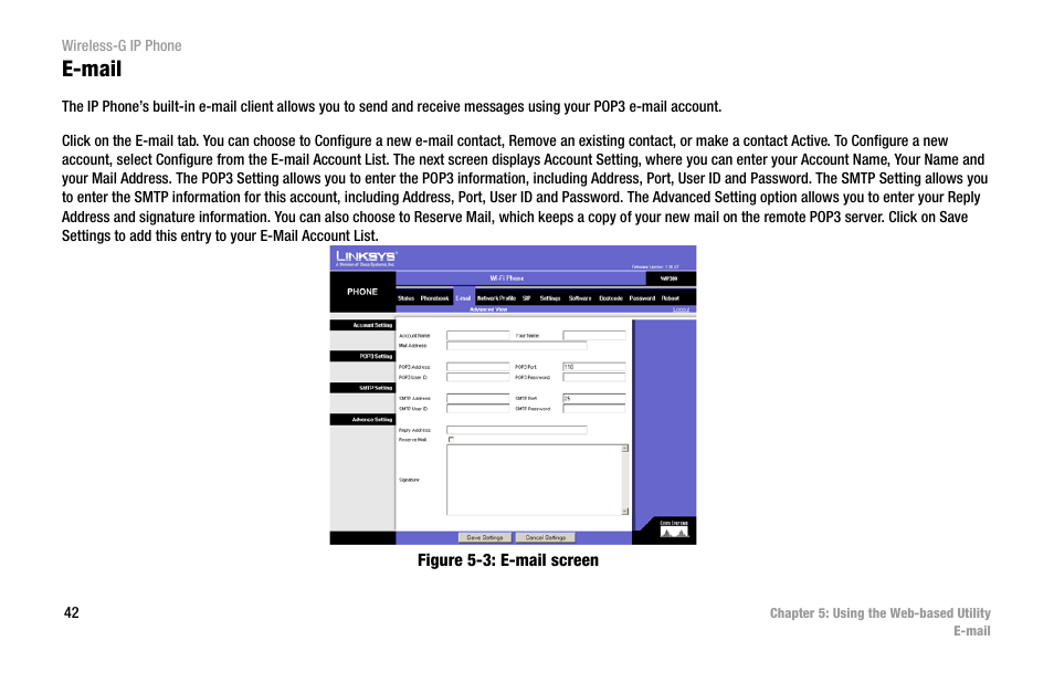 E-mail, Figure 5-3: e-mail screen | Cisco WIP300 User Manual | Page 51 / 90