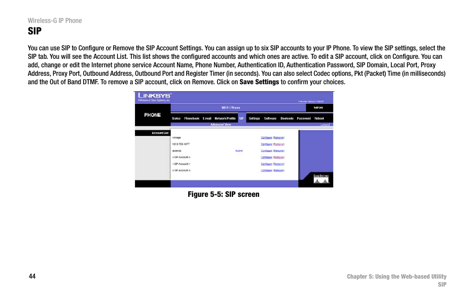 Figure 5-5: sip screen | Cisco WIP300 User Manual | Page 53 / 90