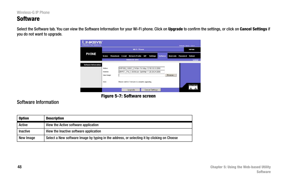 Software, Figure 5-7: software screen, Software information | Cisco WIP300 User Manual | Page 57 / 90