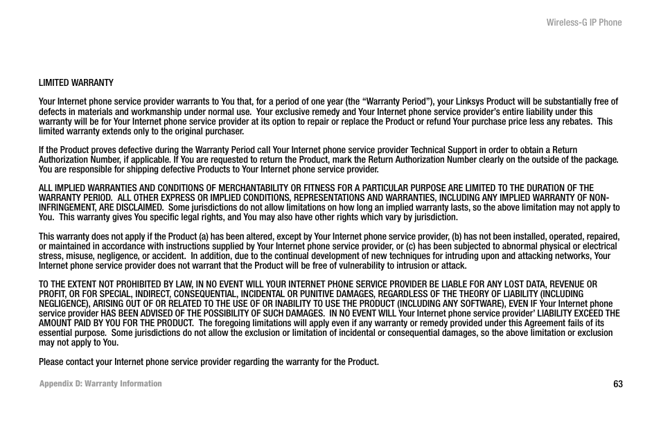 Appendix d: warranty information | Cisco WIP300 User Manual | Page 72 / 90