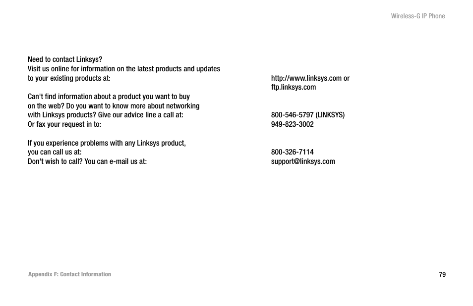 Appendix f: contact information | Cisco WIP300 User Manual | Page 88 / 90