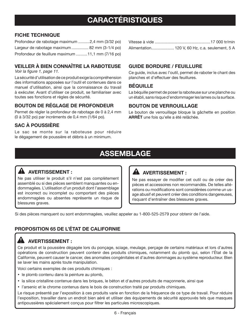 Caractéristiques, Assemblage | Ryobi HPL51 User Manual | Page 15 / 32