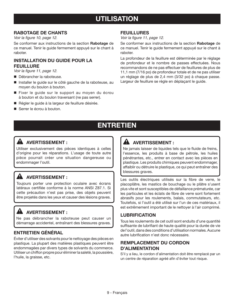 Utilisation, Entretien | Ryobi HPL51 User Manual | Page 18 / 32