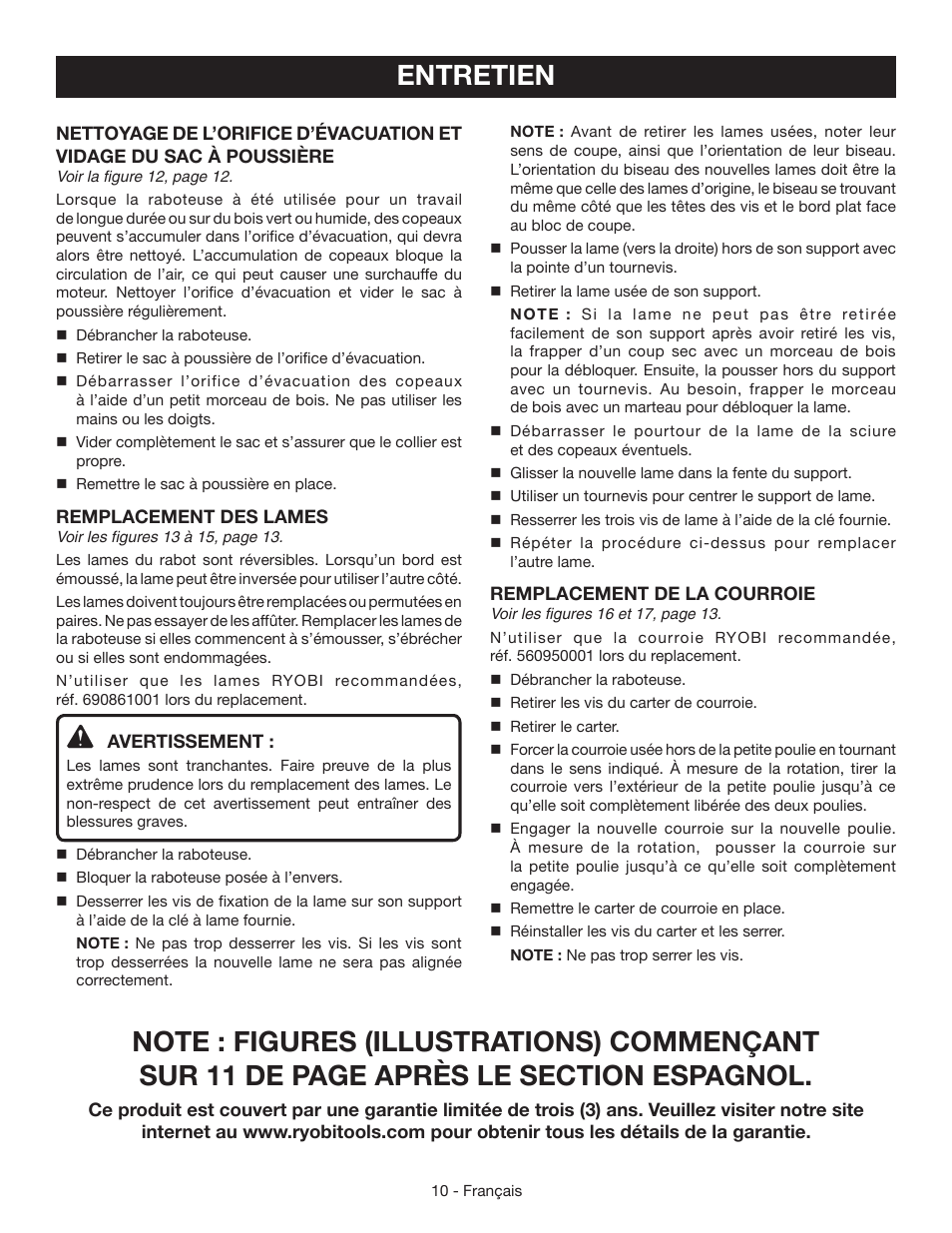 Entretien | Ryobi HPL51 User Manual | Page 19 / 32