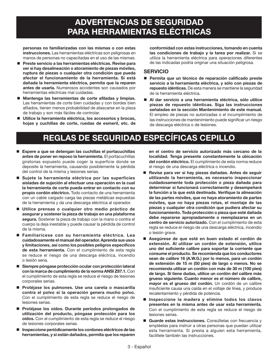 Reglas de seguridad específicas cepillo | Ryobi HPL51 User Manual | Page 21 / 32