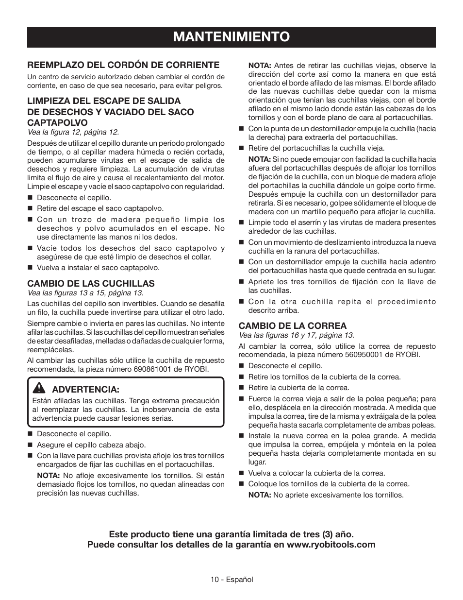 Mantenimiento | Ryobi HPL51 User Manual | Page 28 / 32