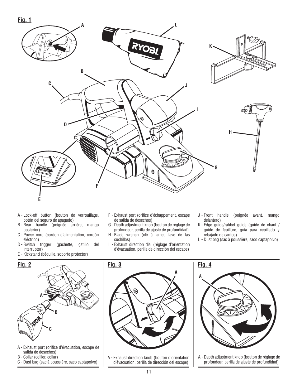 Fig. 1, Fig. 2, Fig. 3 | Fig. 4 | Ryobi HPL51 User Manual | Page 29 / 32