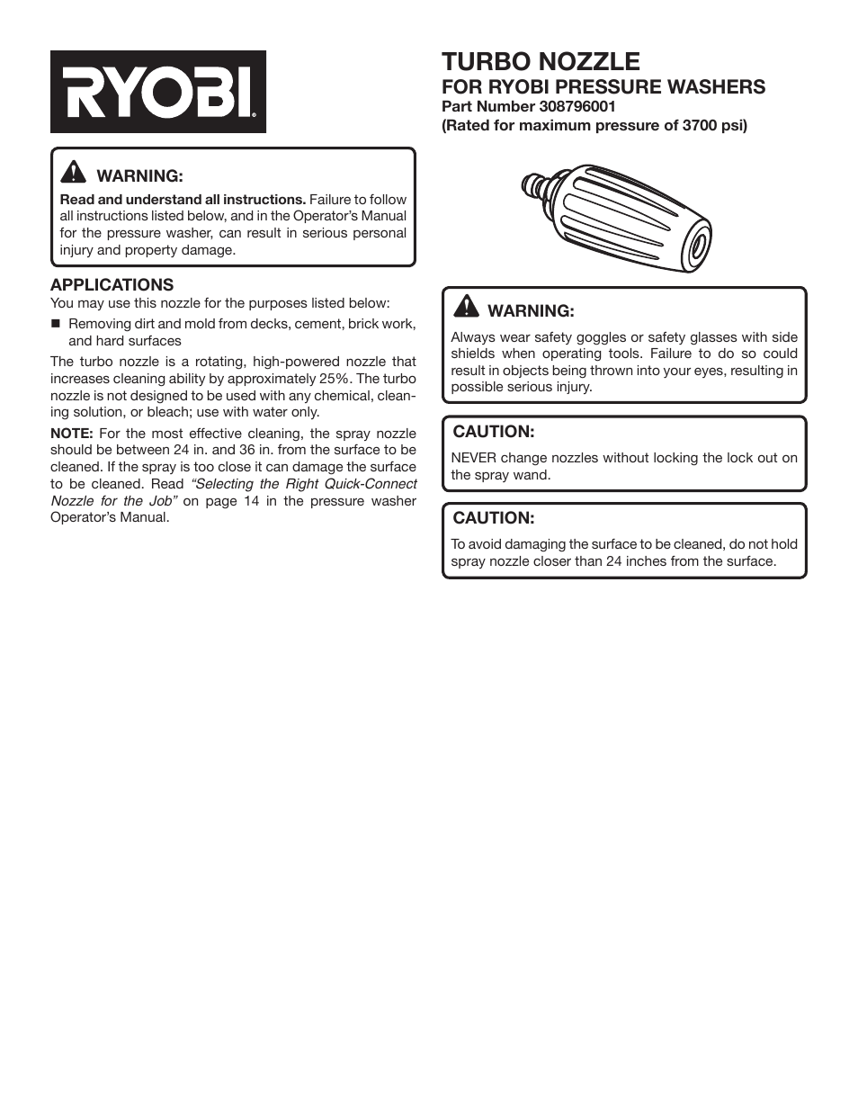 Ryobi RY80030 User Manual | 2 pages