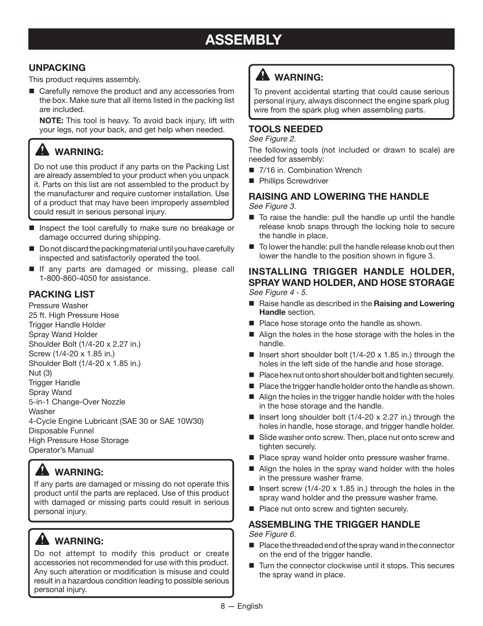 Assembly | Ryobi RY80940 User Manual | Page 12 / 56
