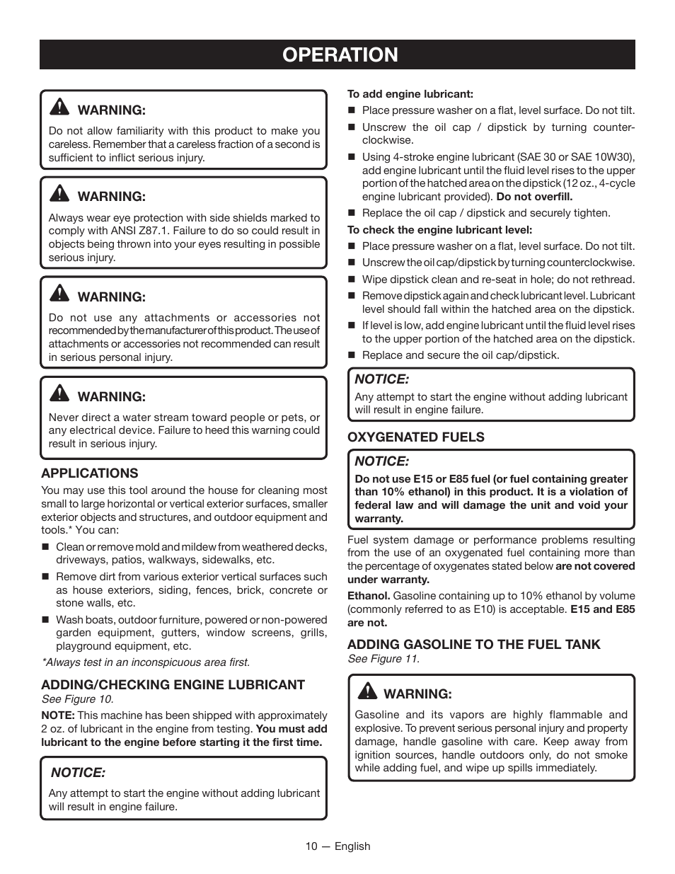 Operation | Ryobi RY80940 User Manual | Page 14 / 56