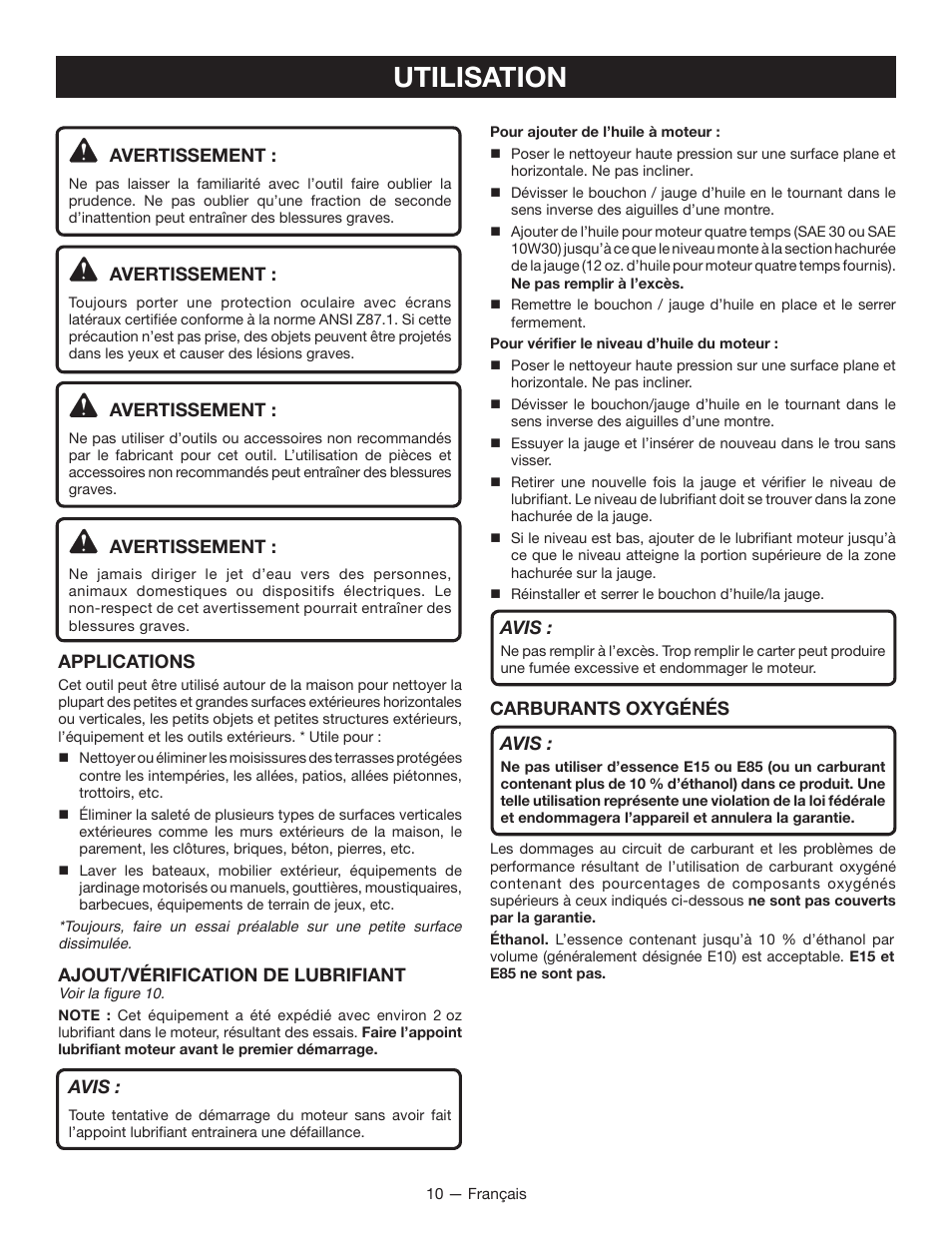 Utilisation | Ryobi RY80940 User Manual | Page 30 / 56