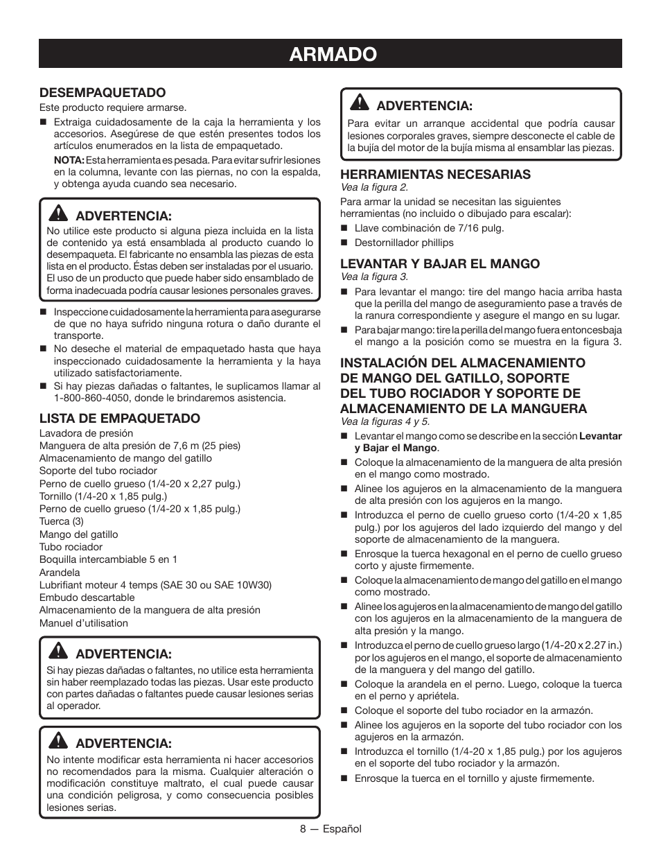 Armado | Ryobi RY80940 User Manual | Page 44 / 56