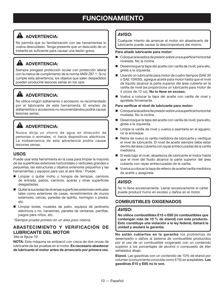 Funcionamiento | Ryobi RY80940 User Manual | Page 46 / 56