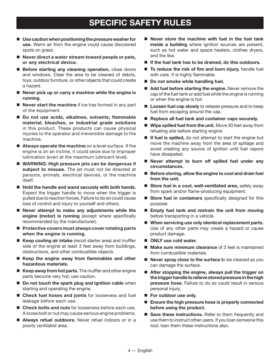 Specific safety rules | Ryobi RY80940 User Manual | Page 8 / 56