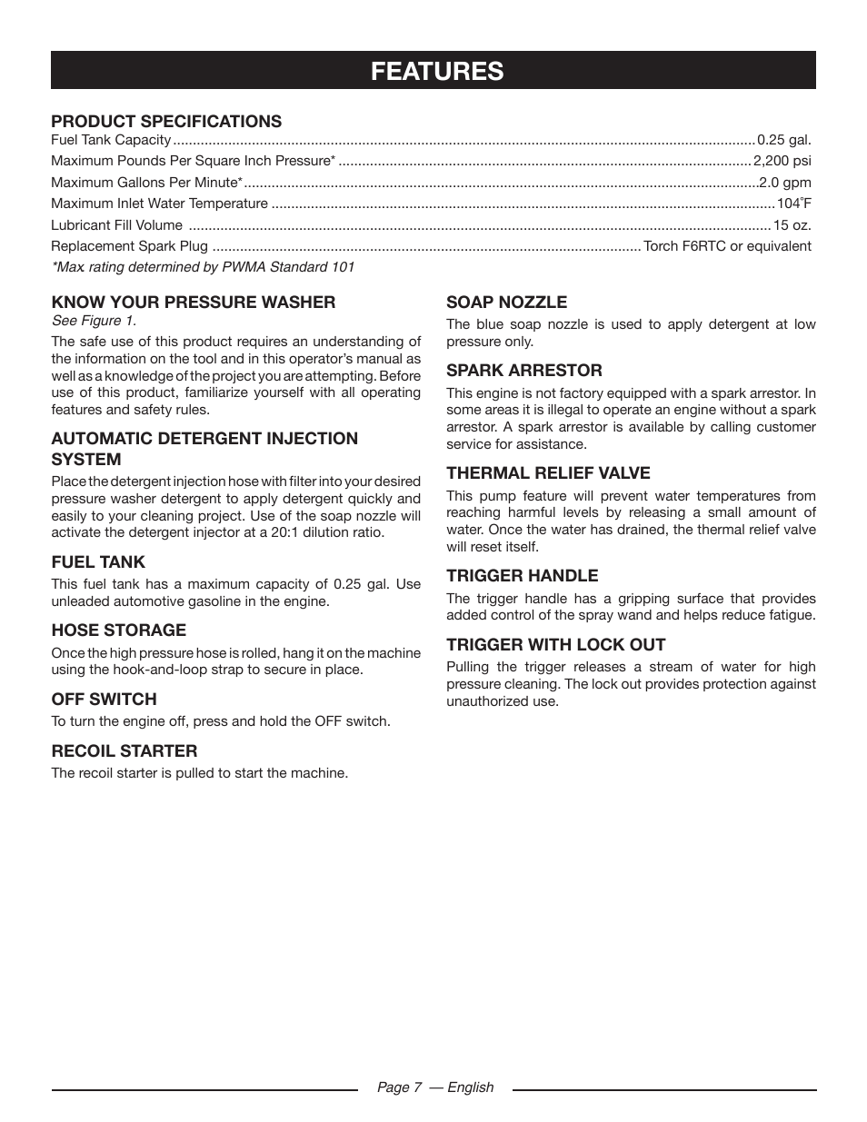 Features | Ryobi RY80518 User Manual | Page 11 / 64