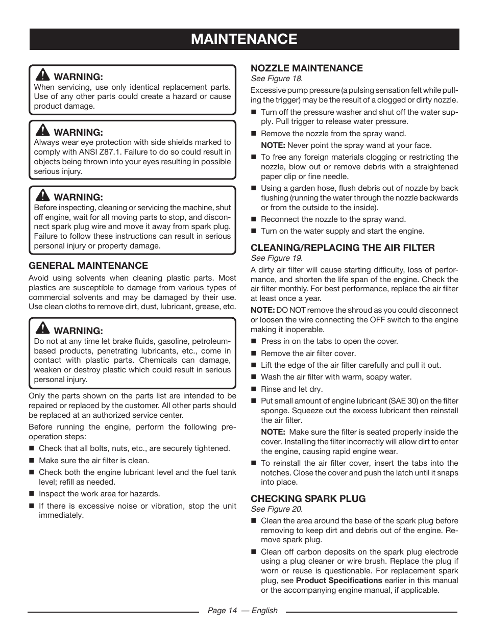 Maintenance | Ryobi RY80518 User Manual | Page 18 / 64