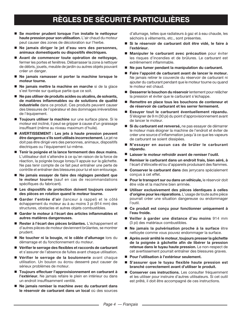 Règles de sécurité particulières | Ryobi RY80518 User Manual | Page 27 / 64