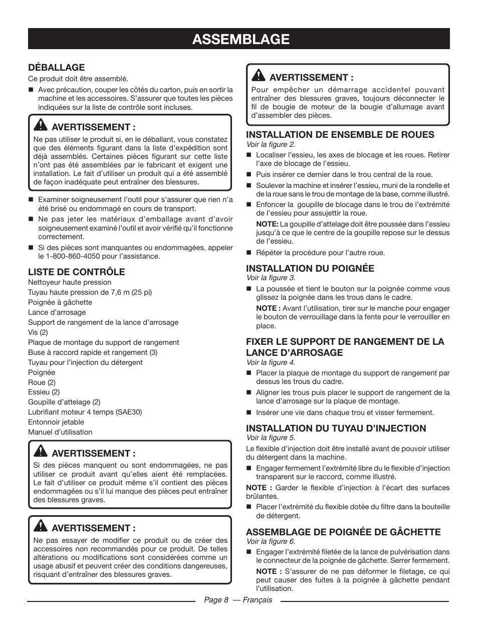 Assemblage | Ryobi RY80518 User Manual | Page 31 / 64