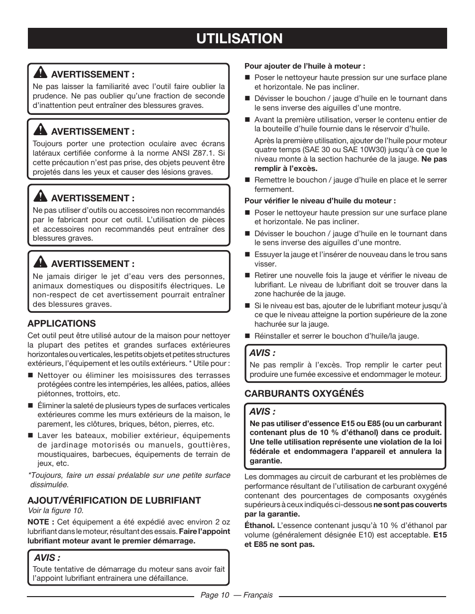 Utilisation | Ryobi RY80518 User Manual | Page 33 / 64