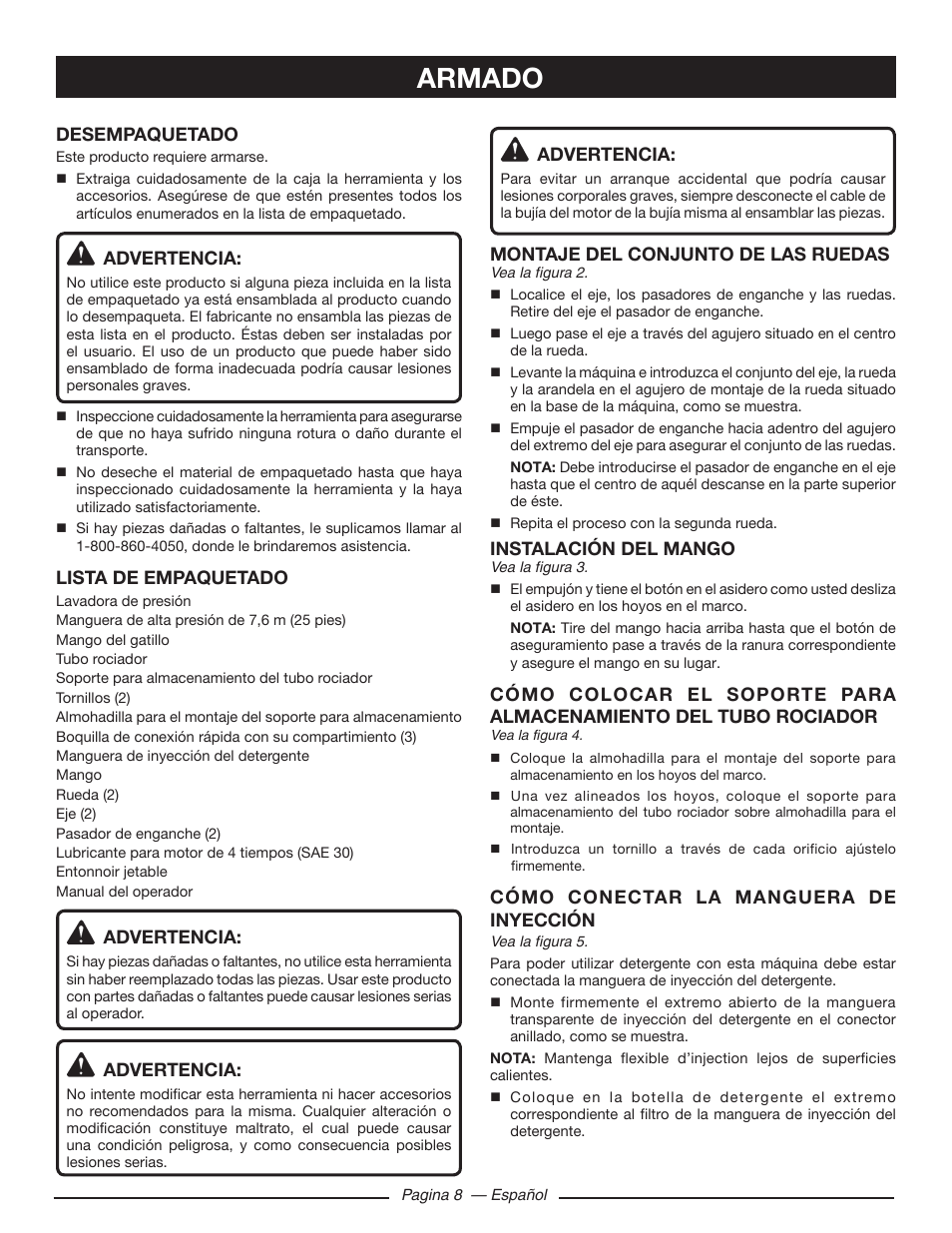 Armado | Ryobi RY80518 User Manual | Page 50 / 64