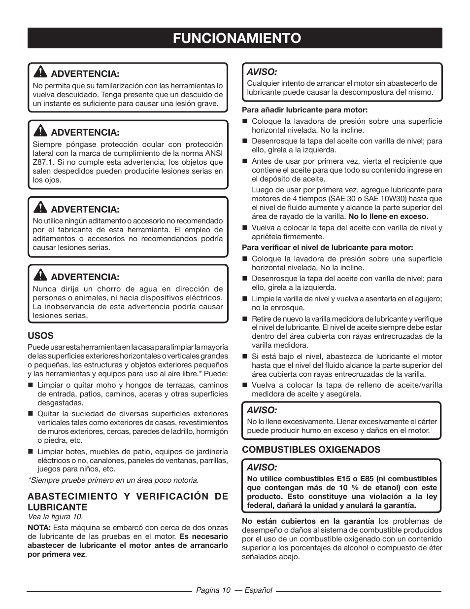 Funcionamiento | Ryobi RY80518 User Manual | Page 52 / 64