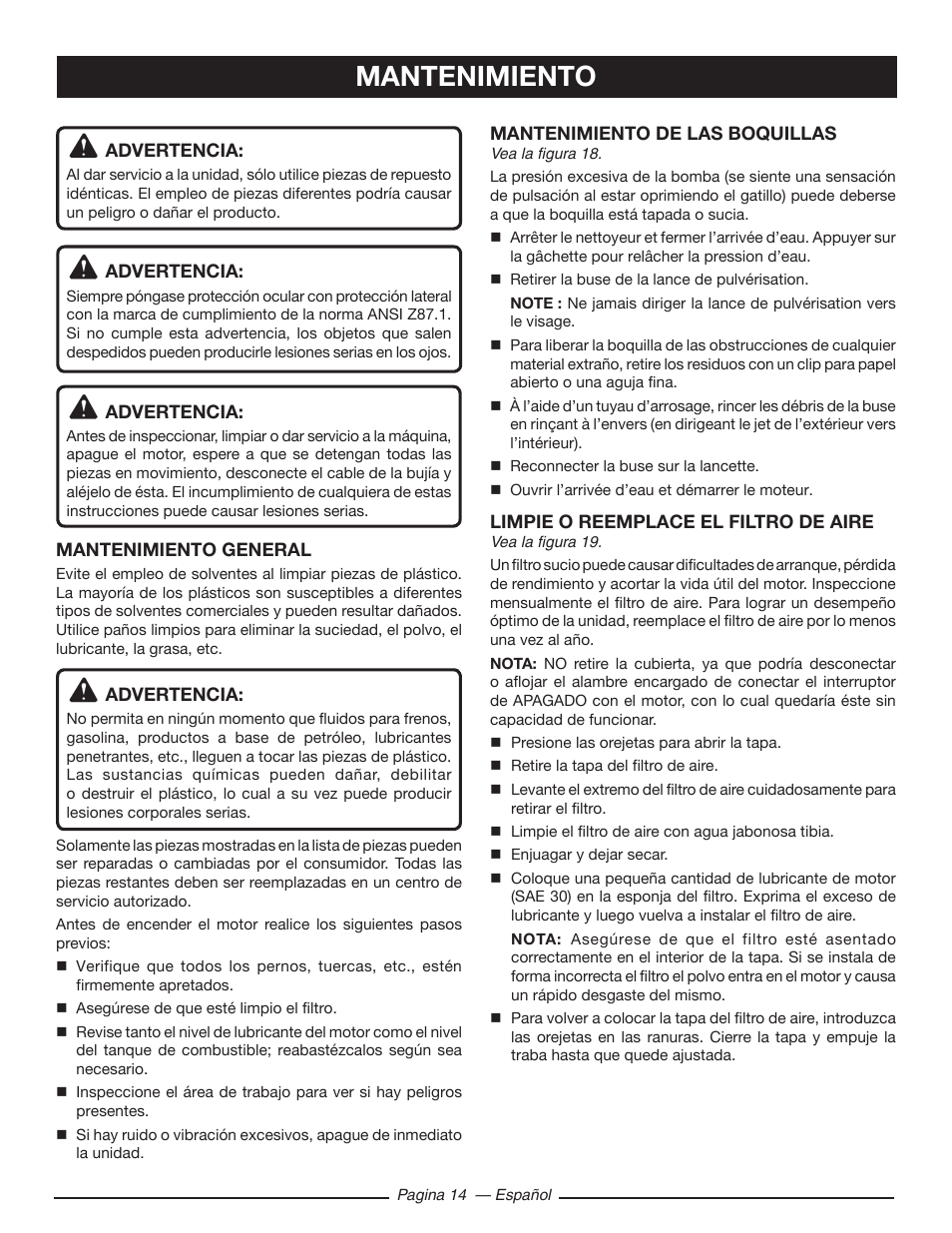 Mantenimiento | Ryobi RY80518 User Manual | Page 56 / 64