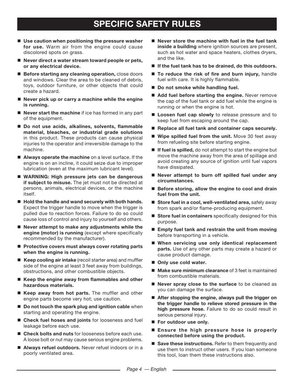 Specific safety rules | Ryobi RY80518 User Manual | Page 8 / 64