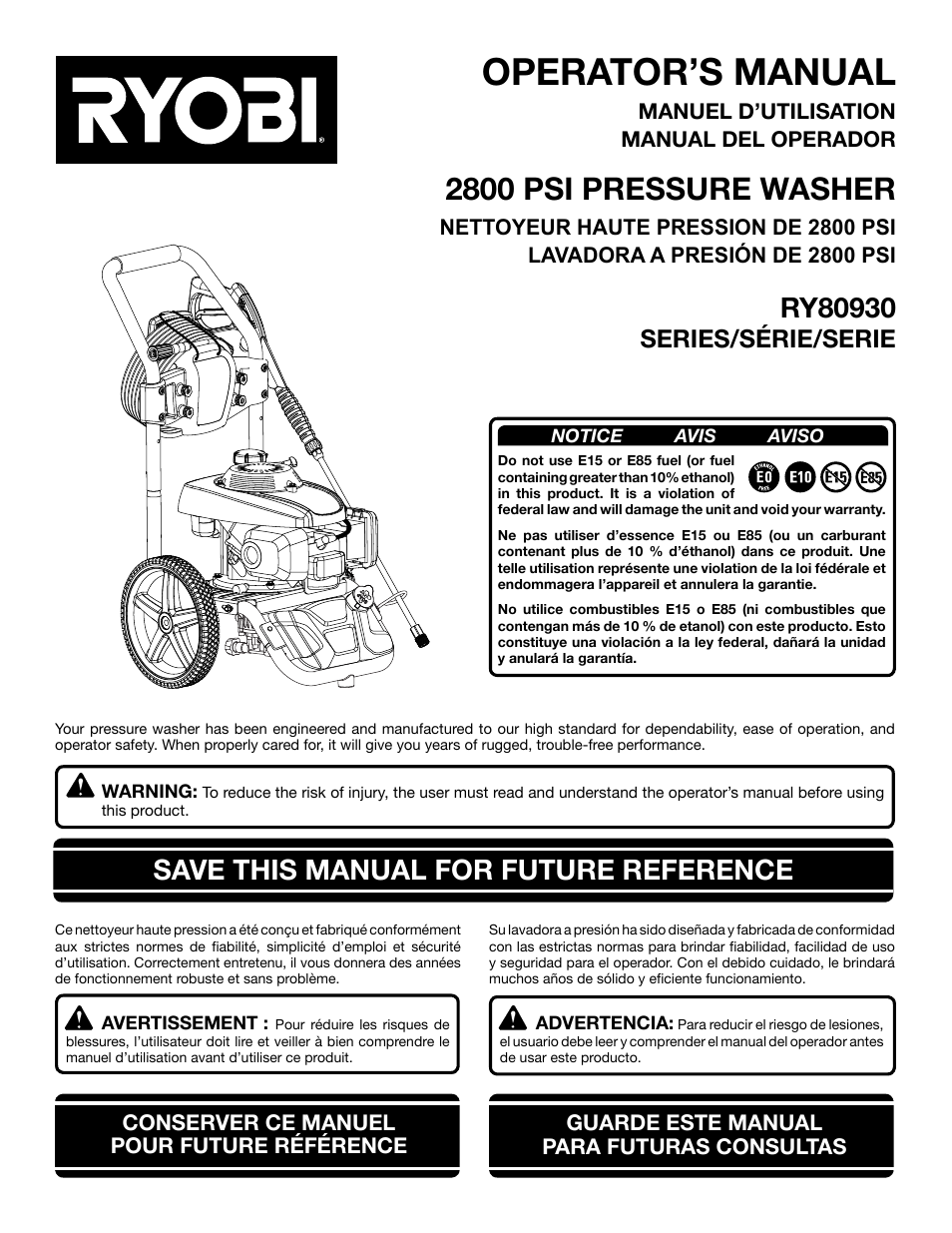 Ryobi RY80930 User Manual | 52 pages