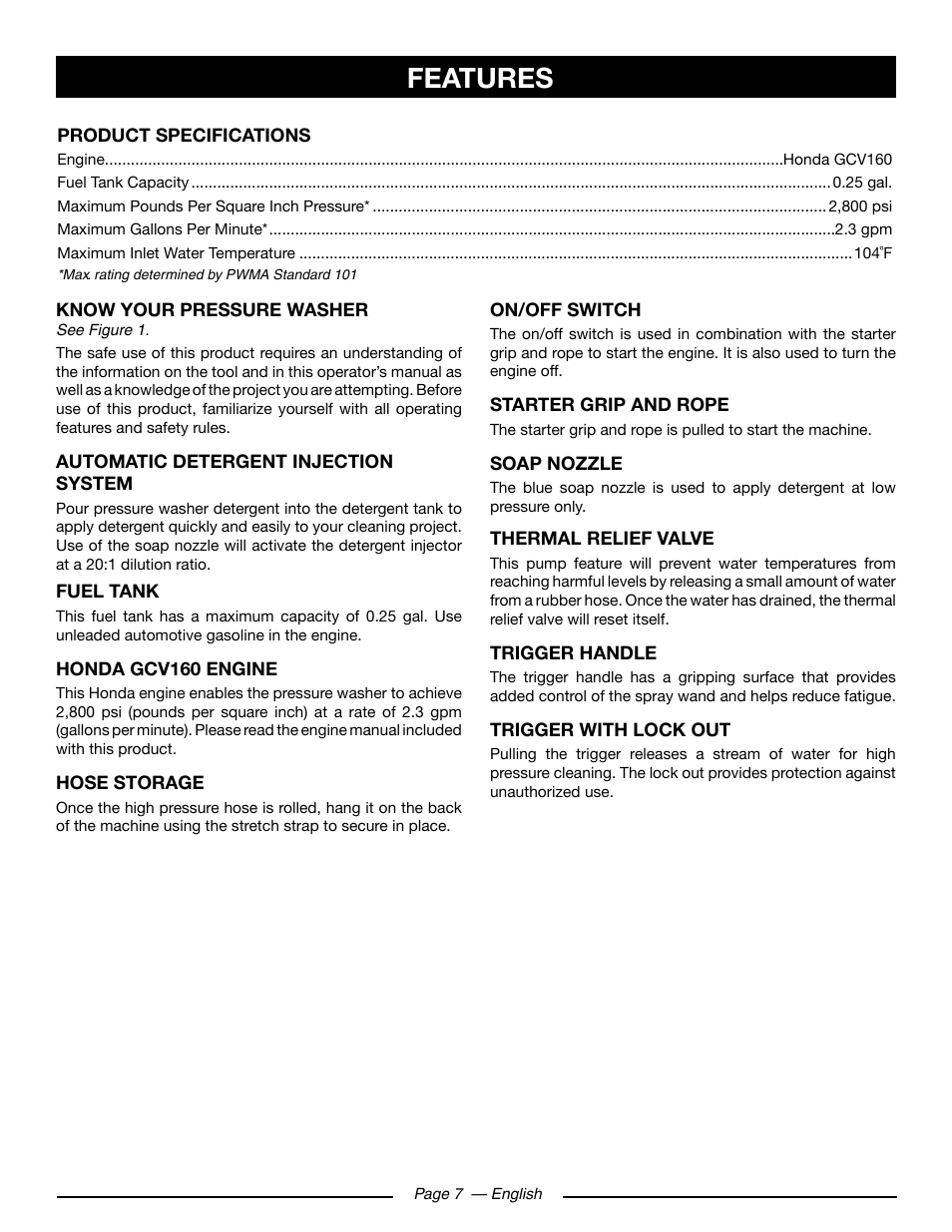 Features | Ryobi RY80930 User Manual | Page 11 / 52