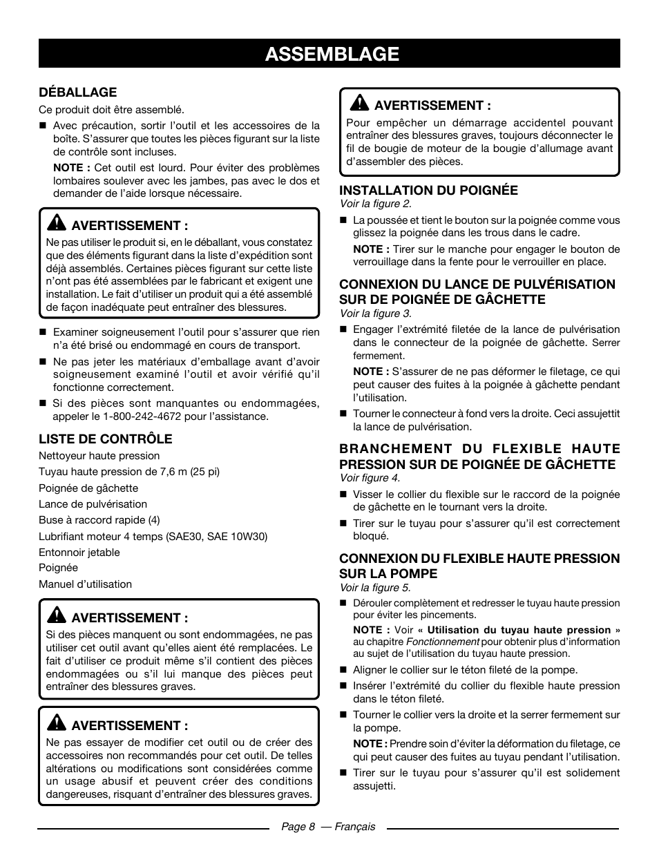 Assemblage | Ryobi RY80930 User Manual | Page 27 / 52