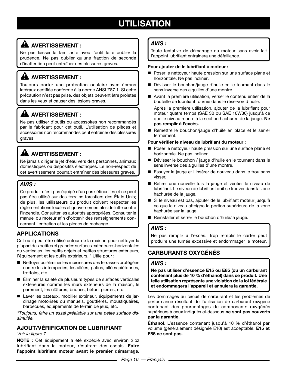 Utilisation | Ryobi RY80930 User Manual | Page 29 / 52