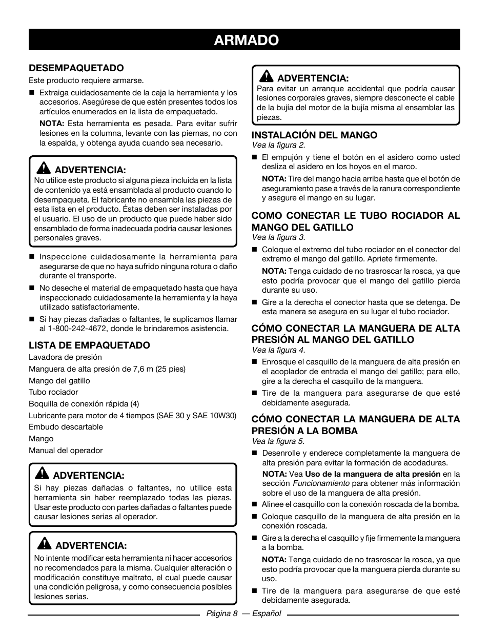 Armado | Ryobi RY80930 User Manual | Page 42 / 52