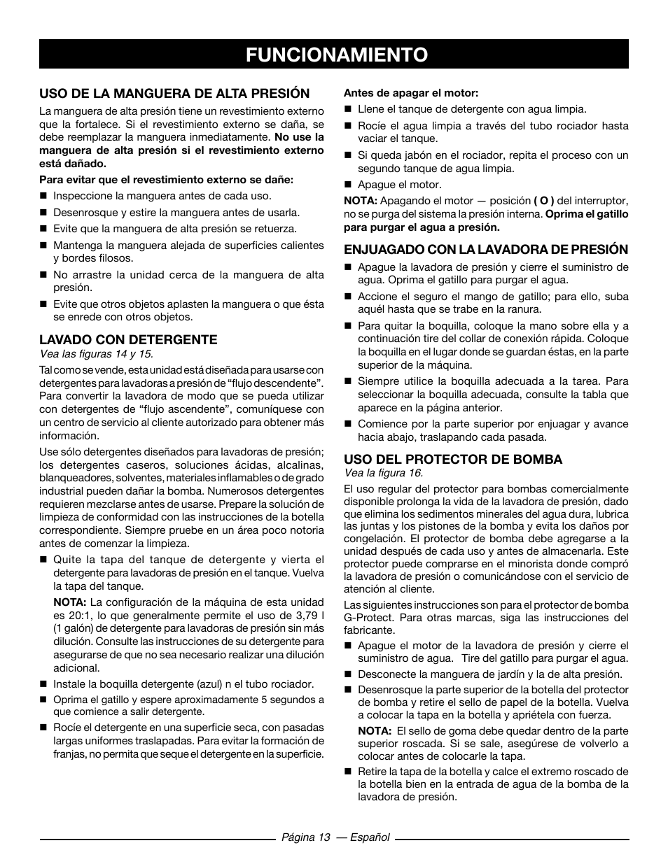 Funcionamiento | Ryobi RY80930 User Manual | Page 47 / 52