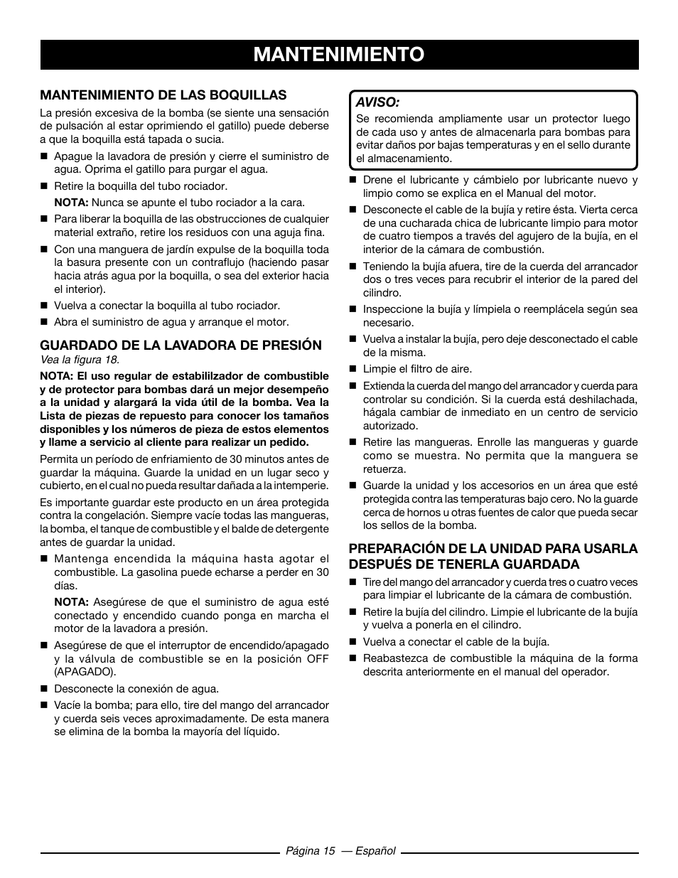 Mantenimiento | Ryobi RY80930 User Manual | Page 49 / 52