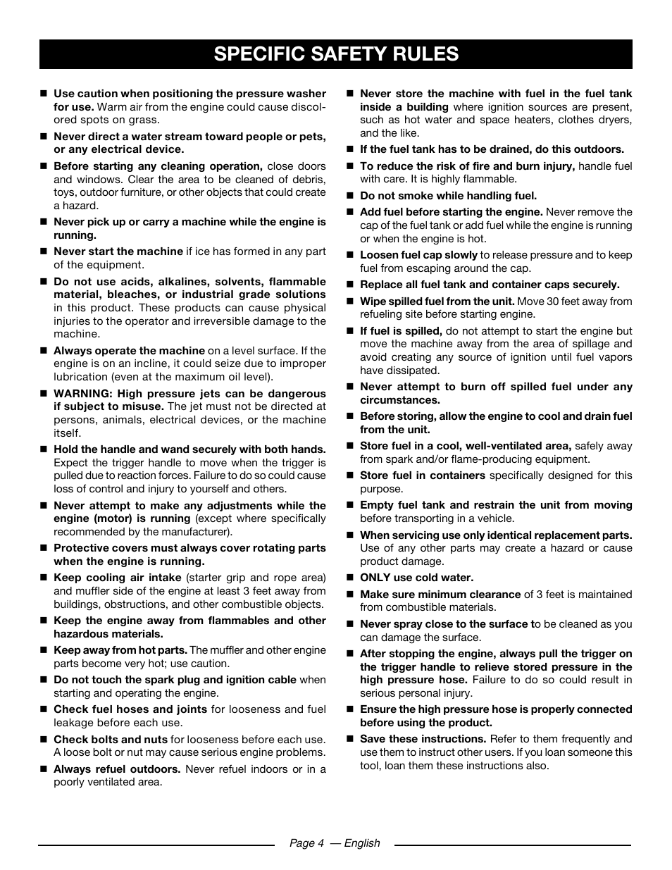 Specific safety rules | Ryobi RY80930 User Manual | Page 8 / 52