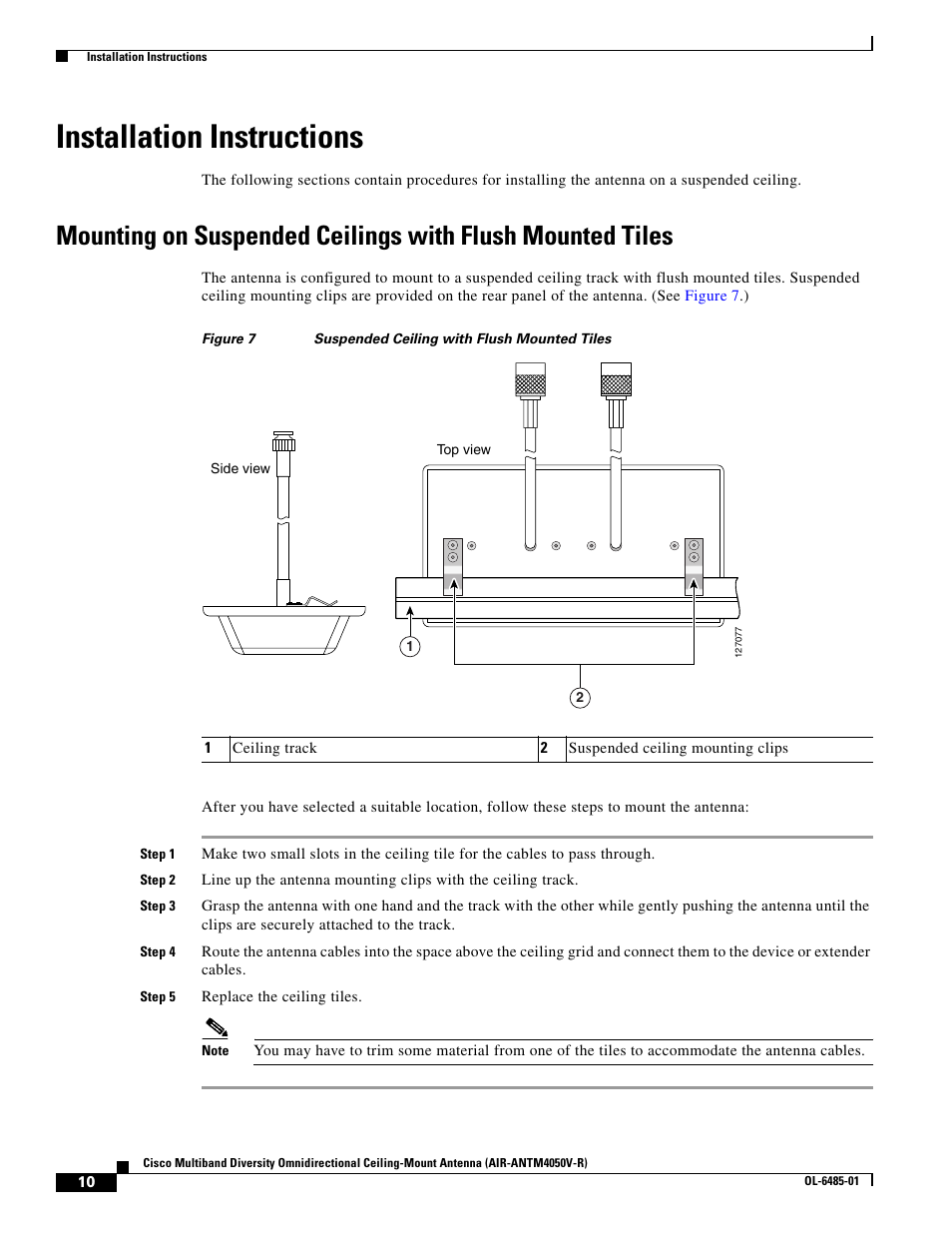 Installation instructions | Cisco Multiband Diversity Omnidirectional Ceiling-Mount Antenna AIR-ANTM4050V-R User Manual | Page 10 / 18