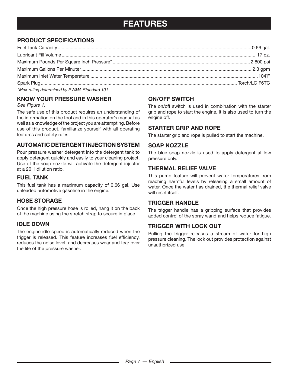 Features | Ryobi RY80533 User Manual | Page 11 / 64