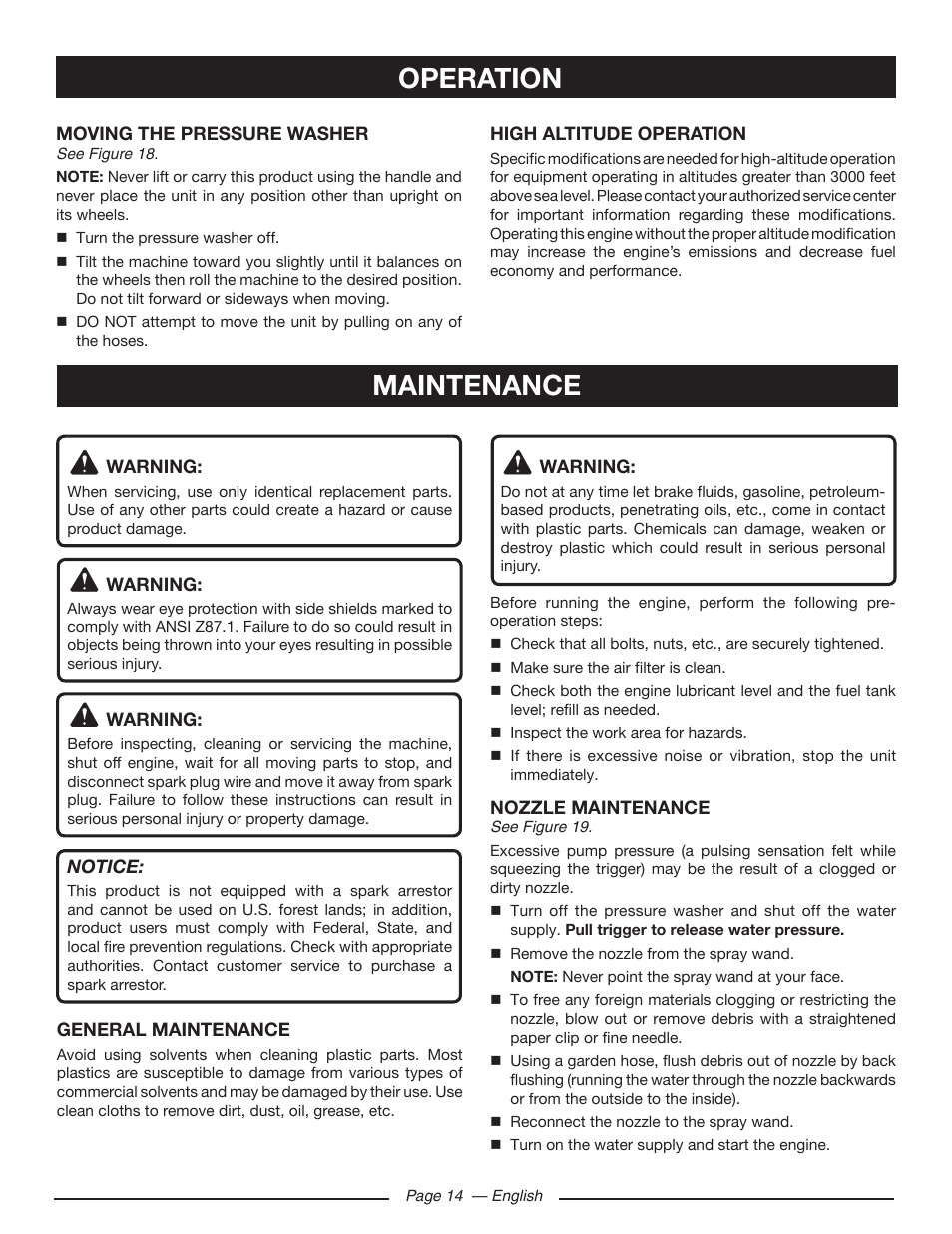 Maintenance operation | Ryobi RY80533 User Manual | Page 18 / 64