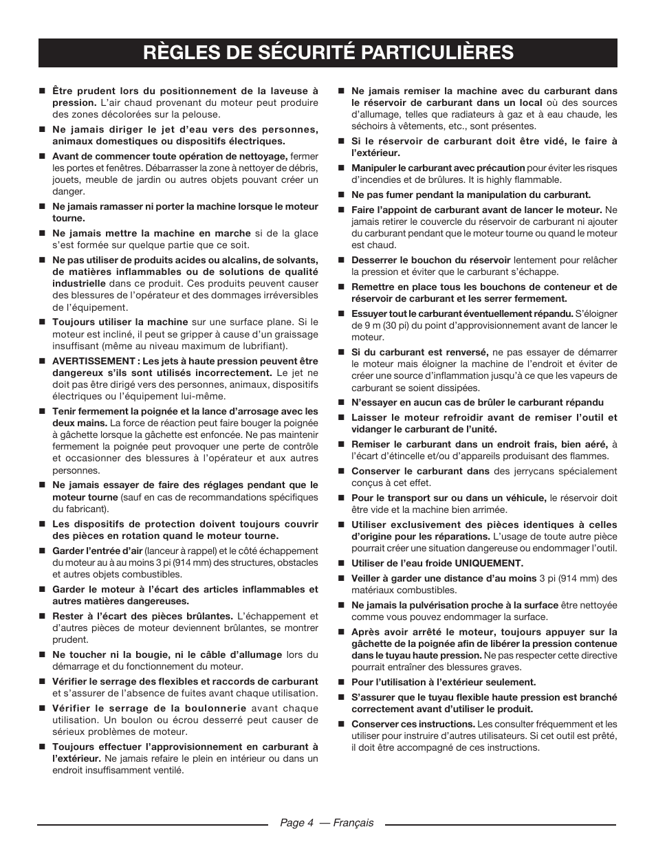 Règles de sécurité particulières | Ryobi RY80533 User Manual | Page 27 / 64