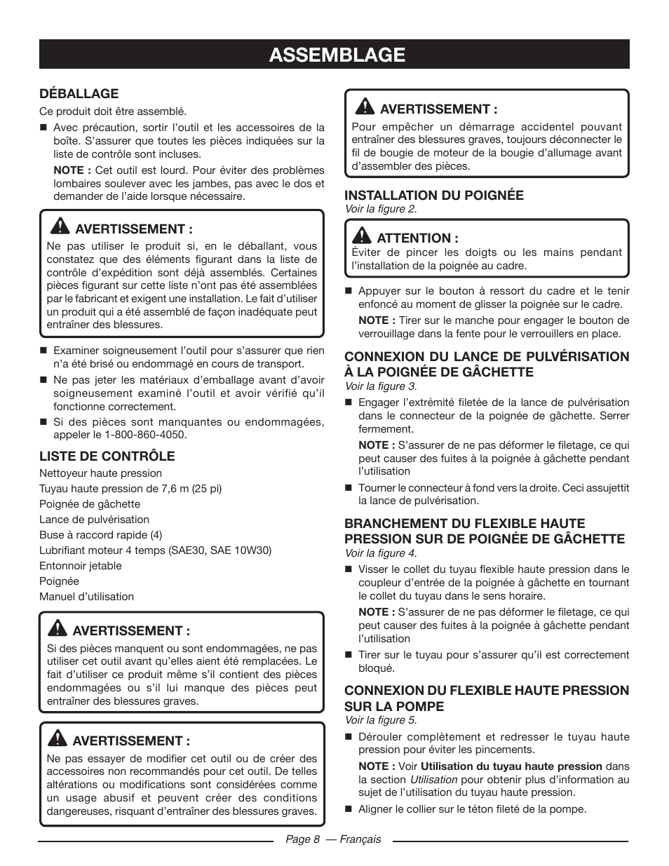 Assemblage | Ryobi RY80533 User Manual | Page 31 / 64