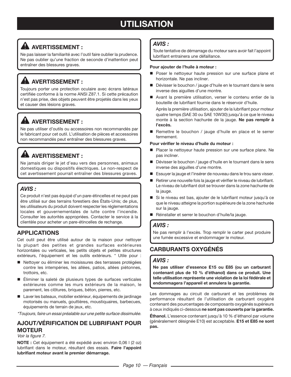 Utilisation | Ryobi RY80533 User Manual | Page 33 / 64