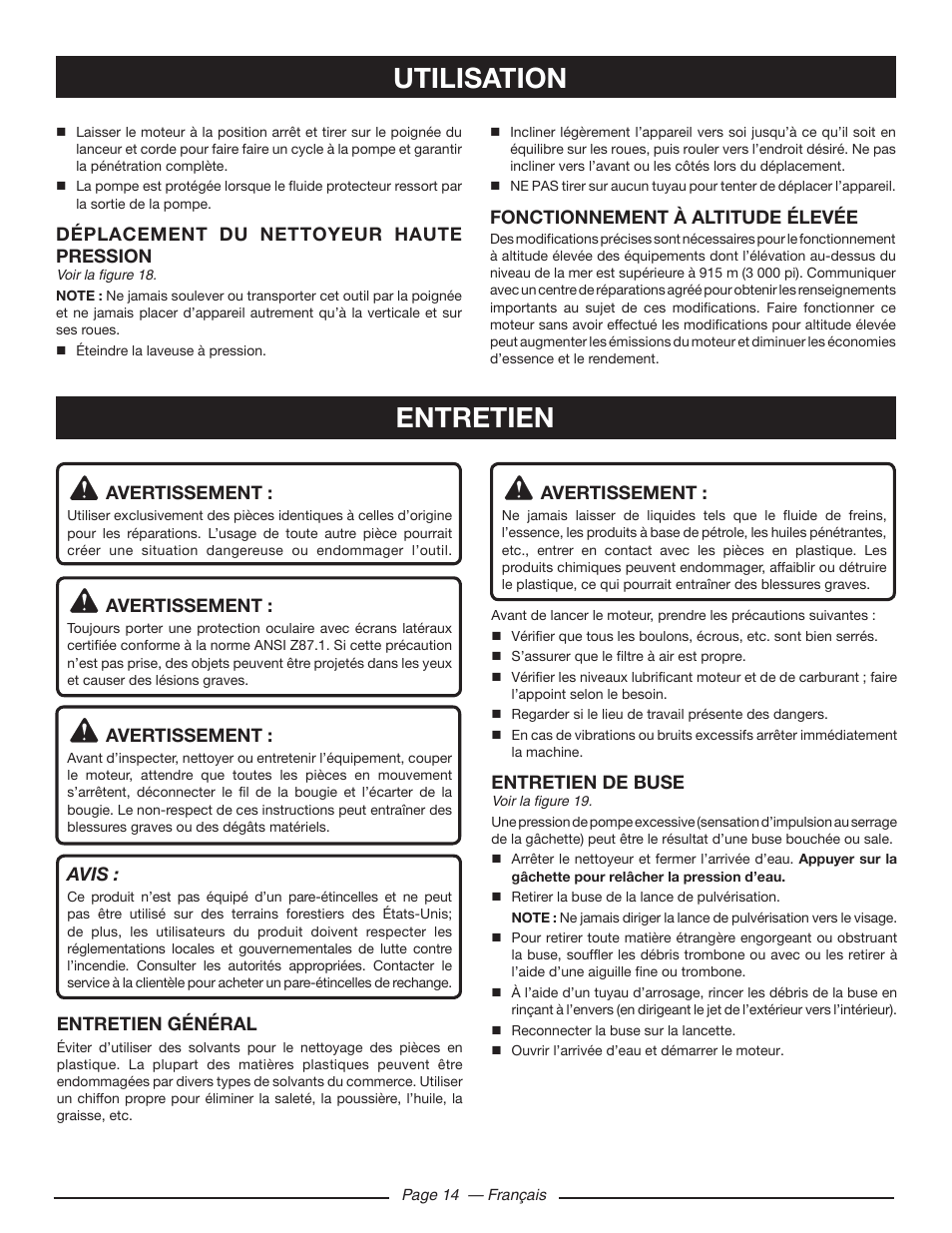 Entretien utilisation | Ryobi RY80533 User Manual | Page 37 / 64