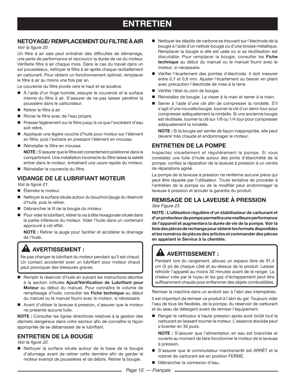 Entretien | Ryobi RY80533 User Manual | Page 38 / 64