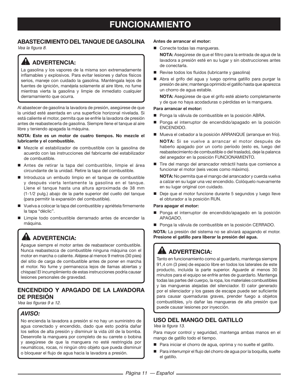 Funcionamiento | Ryobi RY80533 User Manual | Page 53 / 64