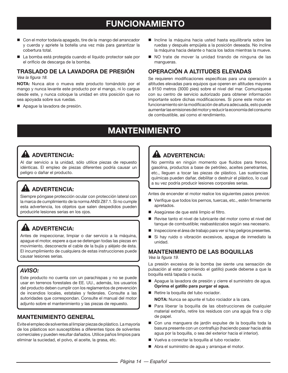 Mantenimiento funcionamiento | Ryobi RY80533 User Manual | Page 56 / 64