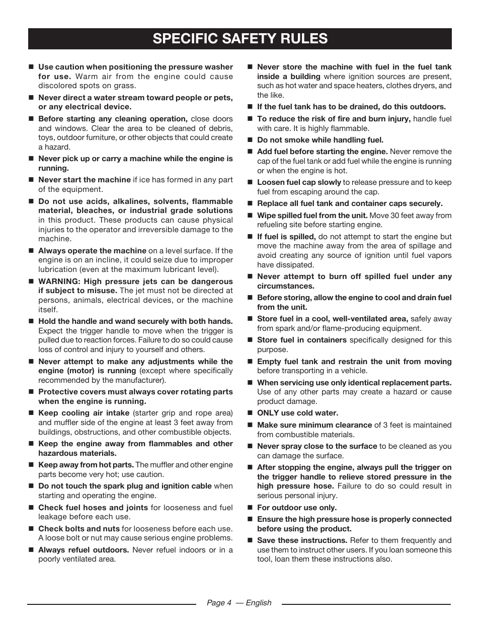 Specific safety rules | Ryobi RY80533 User Manual | Page 8 / 64