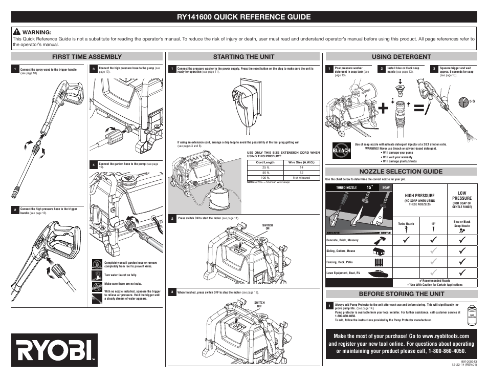 Ryobi RY141600 User Manual | 1 page