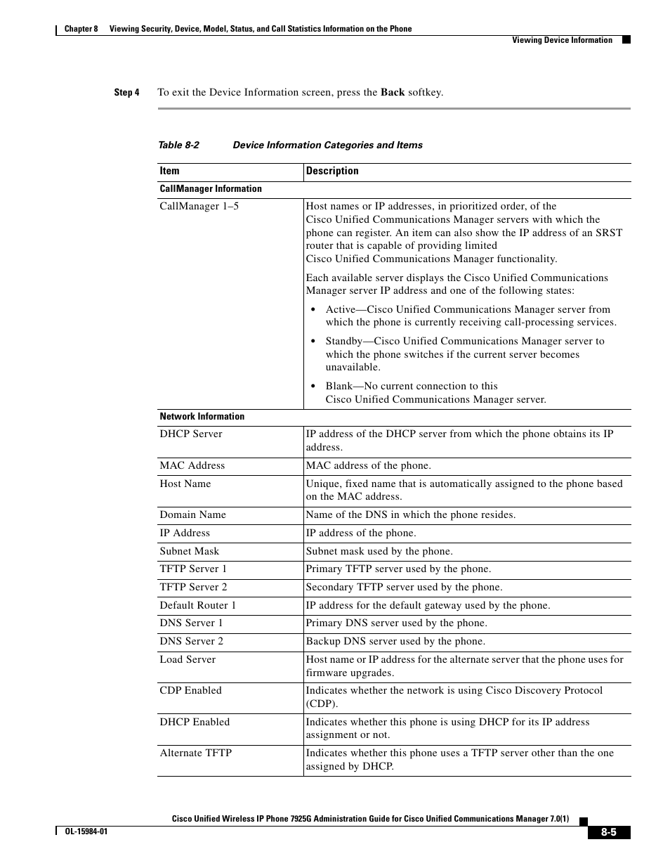 Table 8-2 | Cisco 7925G User Manual | Page 5 / 18