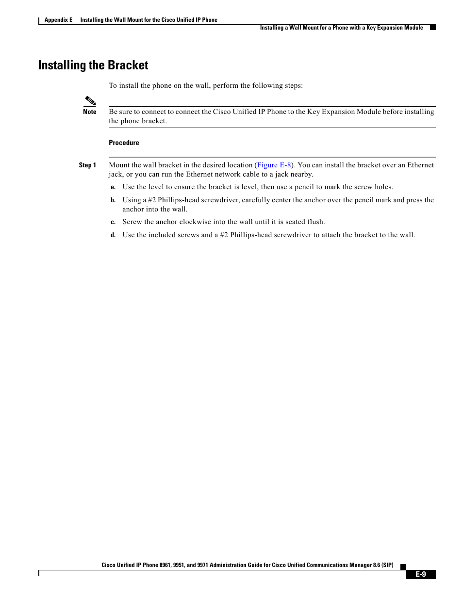 Installing the bracket | Cisco 8961 User Manual | Page 9 / 14