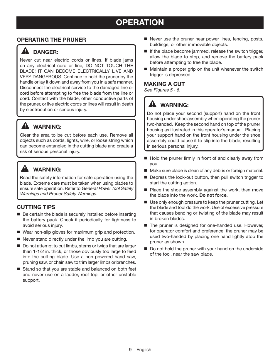 Operation | Ryobi P561 User Manual | Page 11 / 34